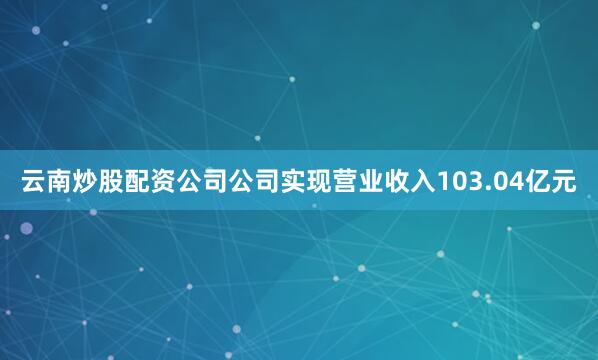 云南炒股配资公司公司实现营业收入103.04亿元